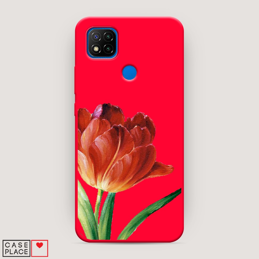 фото Матовый силиконовый чехол "красный тюльпан" на xiaomi redmi 9c awog