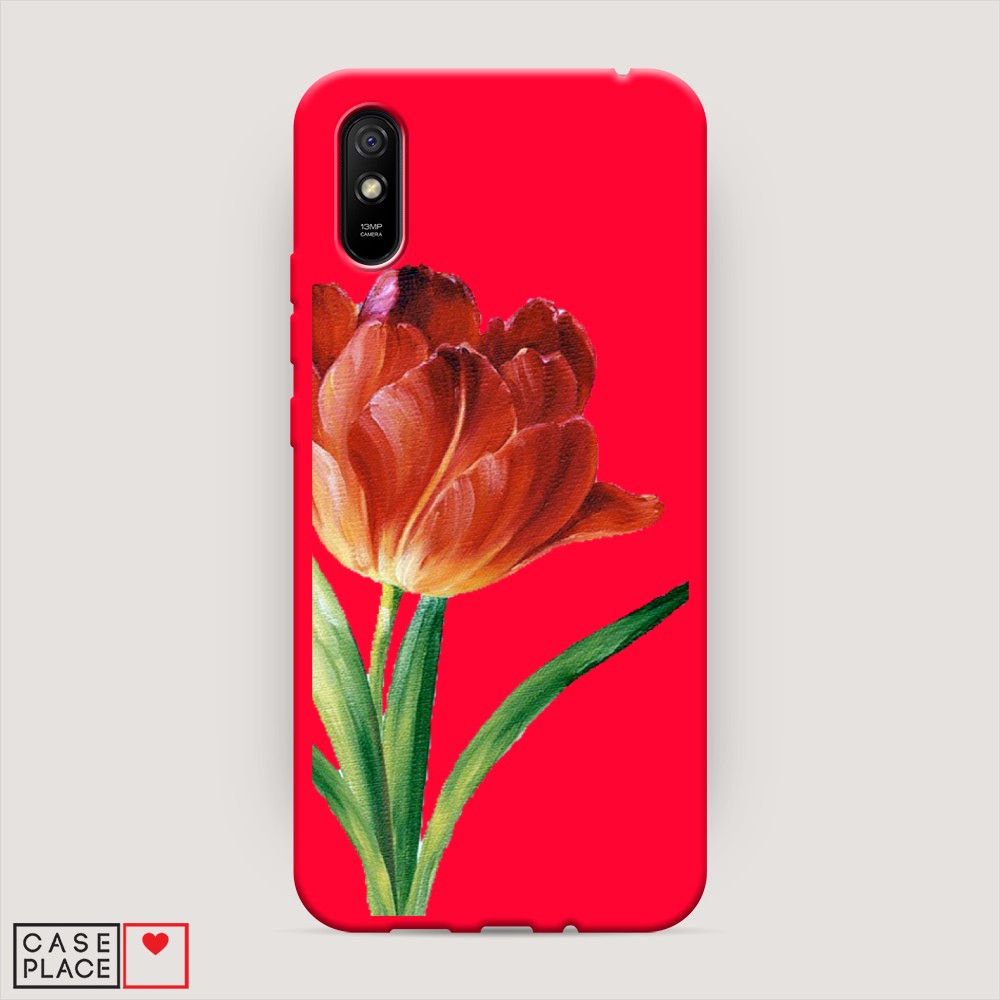 фото Матовый силиконовый чехол "красный тюльпан" на xiaomi redmi 9a awog