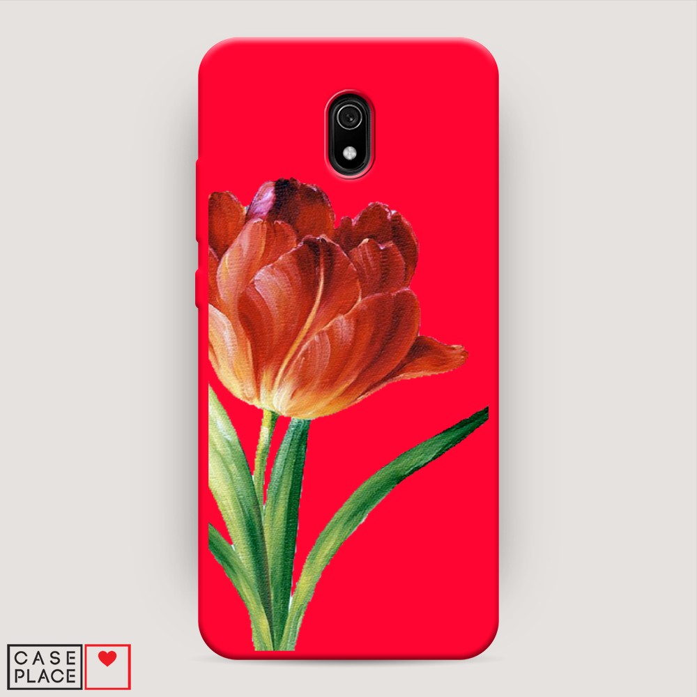 фото Матовый силиконовый чехол "красный тюльпан" на xiaomi redmi 8a awog