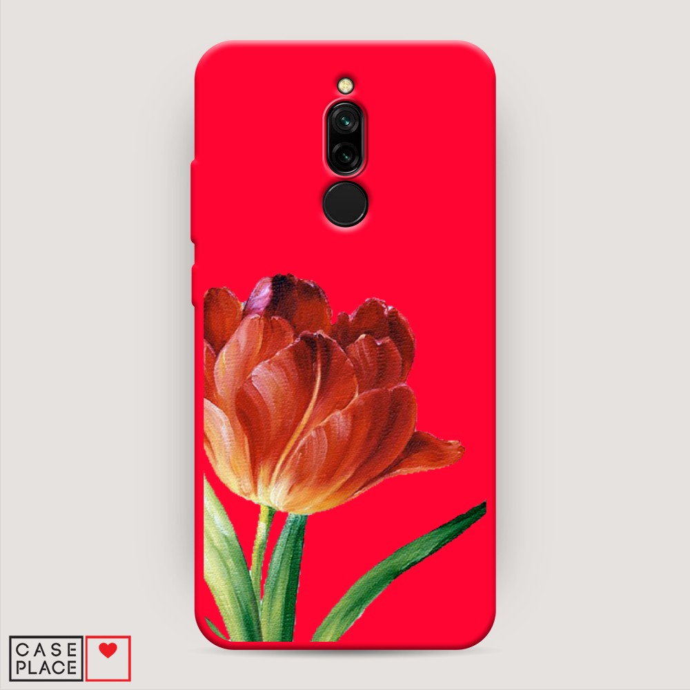 фото Матовый силиконовый чехол "красный тюльпан" на xiaomi redmi 8 awog