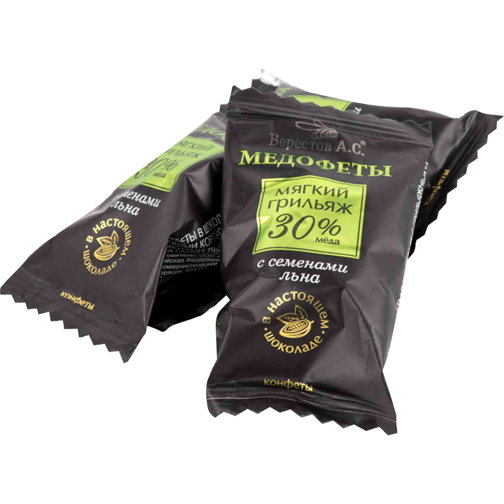 

Конфеты Медофеты Берестов А.С. Мягкий грильяж с семенами льна 30% меда