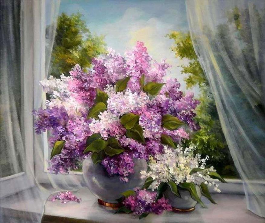 

Картина по номерам Paintboy Сирень на окне, 40x50 см, Сирень на окне