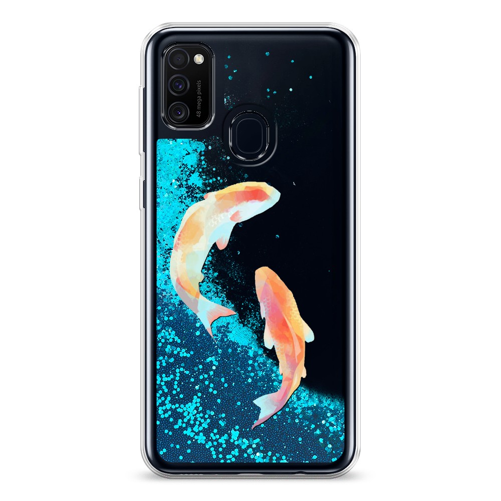 

Жидкий чехол с блестками "Акварельные карпы" на Samsung Galaxy M21, 29793-1