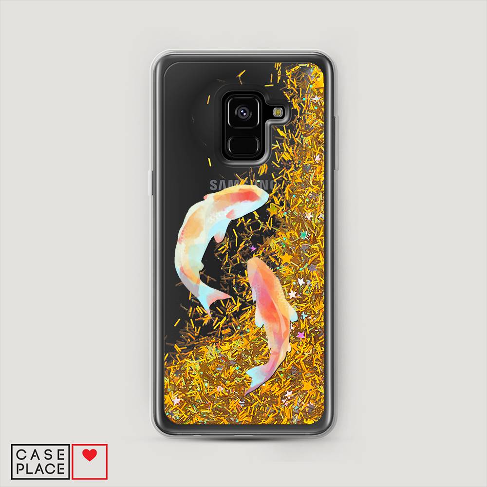 

Жидкий чехол с блестками "Акварельные карпы" на Samsung Galaxy A8 2018