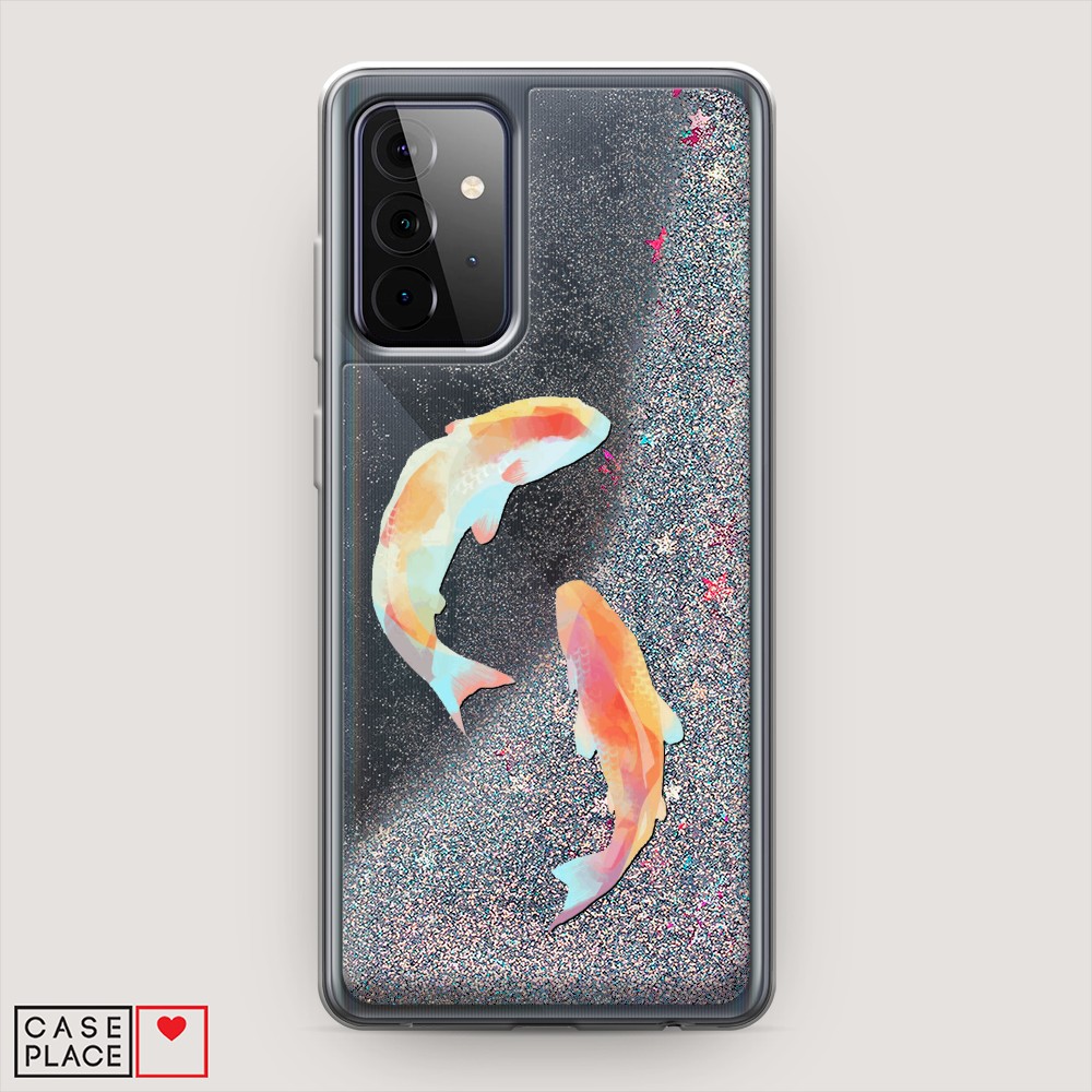 фото Жидкий чехол с блестками "акварельные карпы" на samsung galaxy a72 awog