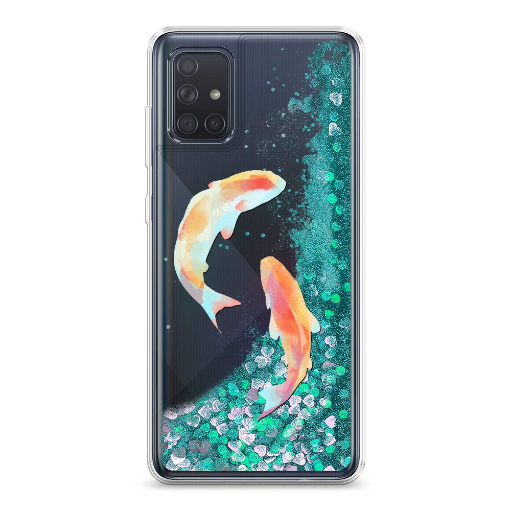 

Жидкий чехол с блестками "Акварельные карпы" на Samsung Galaxy A71, 29095-1