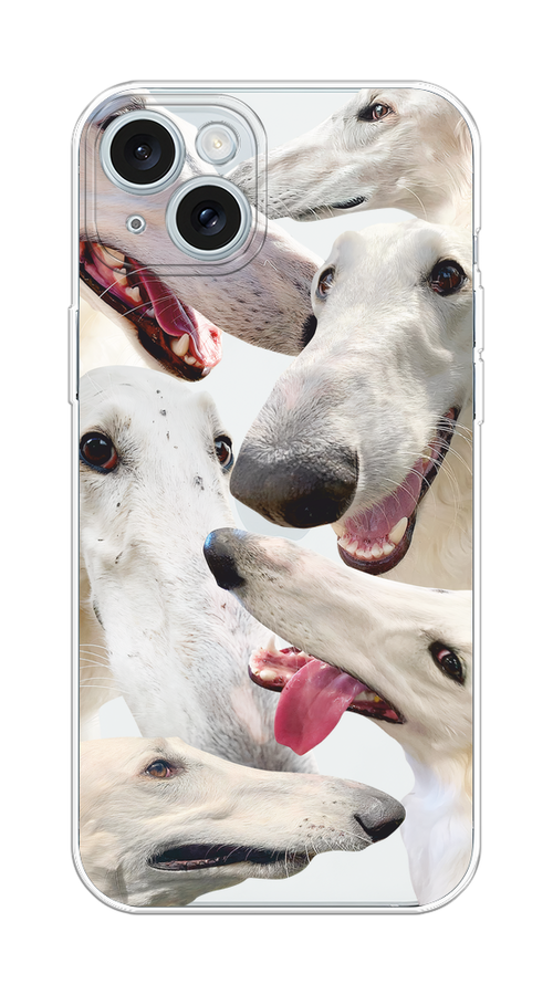 

Чехол на Apple iPhone 15 Plus "Собака с длинным носом", Белый;бежевый;розовый, 15650-1