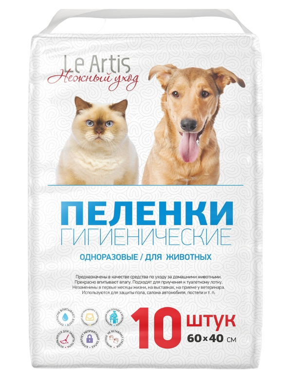 

Пеленки для животных Le Аrtis впитывающие в ассортименте 60 x 40 см, 10 шт, Белый;голубой