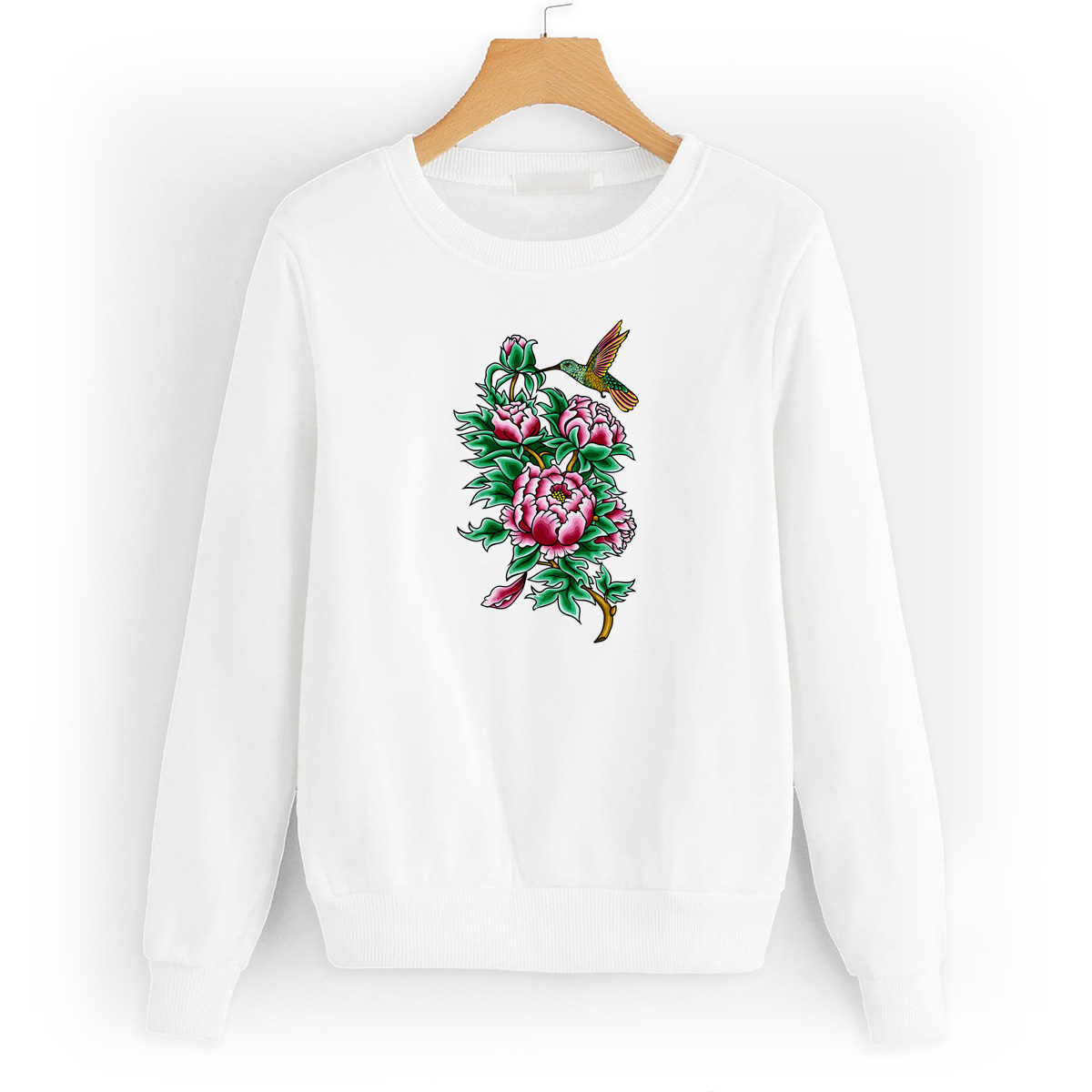 

Свитшот белый CoolPodarok Колибри с пионами, W0151480