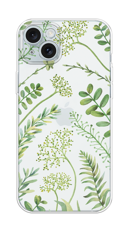 

Чехол на Apple iPhone 15 Plus "Green Leaves", Зеленый;прозрачный, 15650-1