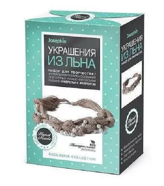 

Украшение из льна.Ожерелье с белым жемчугом