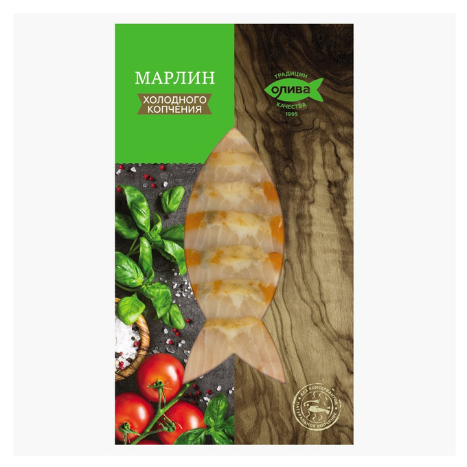 

Марлин Олива холодного копчения ломтики с оливковым маслом и чесноком 100 г
