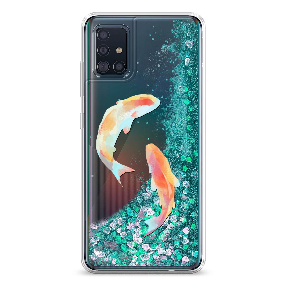 

Жидкий чехол с блестками "Акварельные карпы" на Samsung Galaxy A51, 28995-1