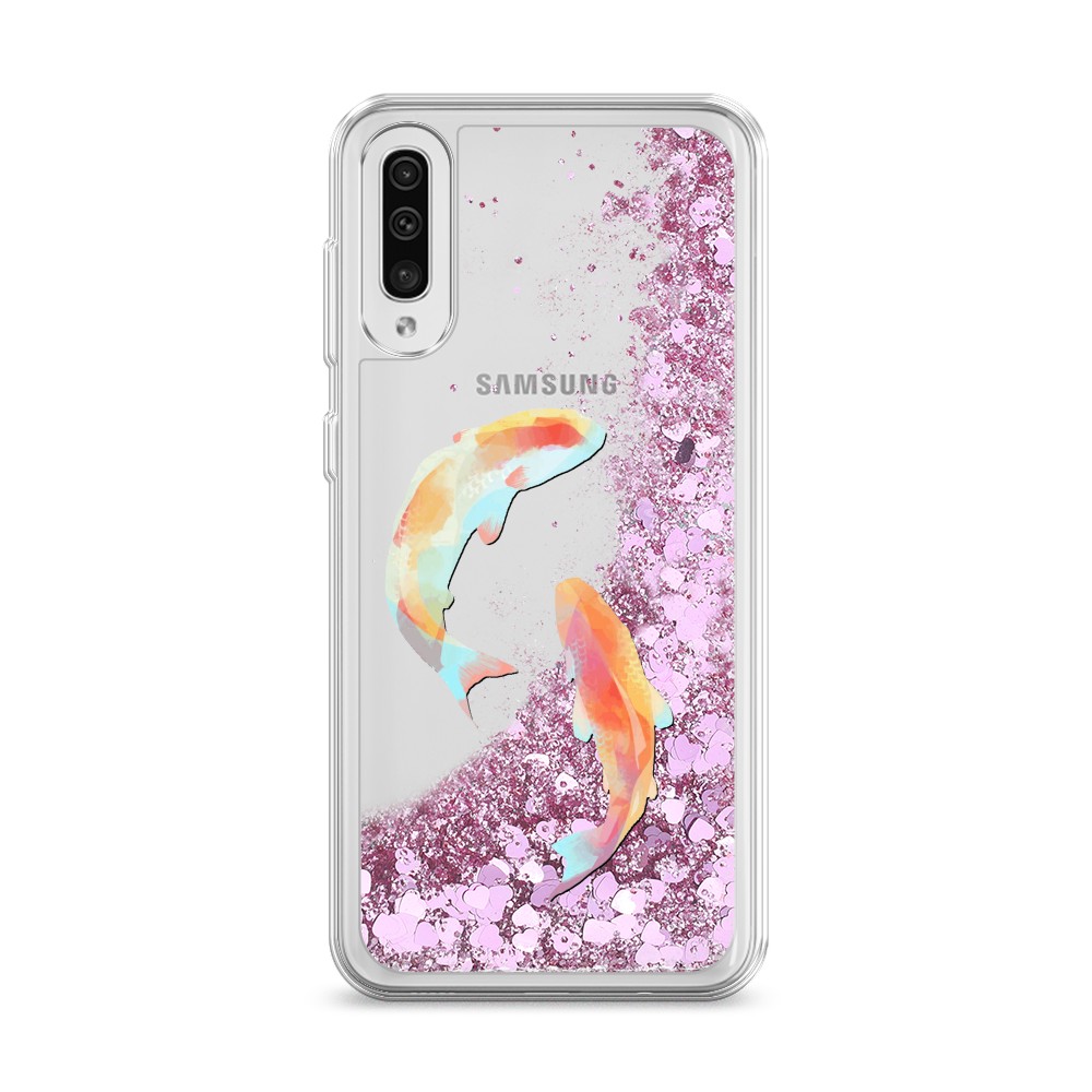 

Жидкий чехол с блестками "Акварельные карпы" на Samsung Galaxy A50