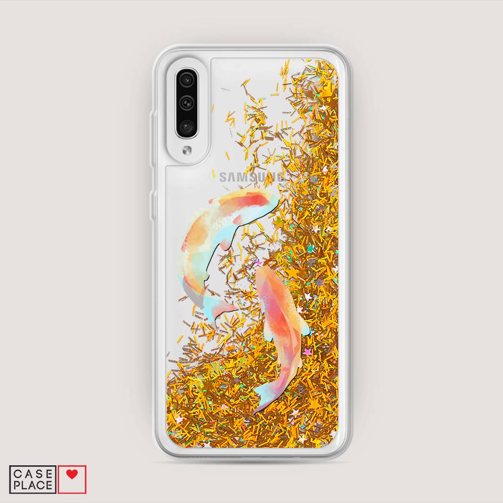 

Жидкий чехол с блестками "Акварельные карпы" на Samsung Galaxy A50, 27790-1