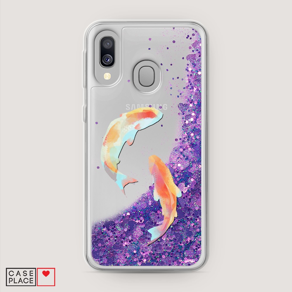 

Жидкий чехол с блестками "Акварельные карпы" на Samsung Galaxy A40