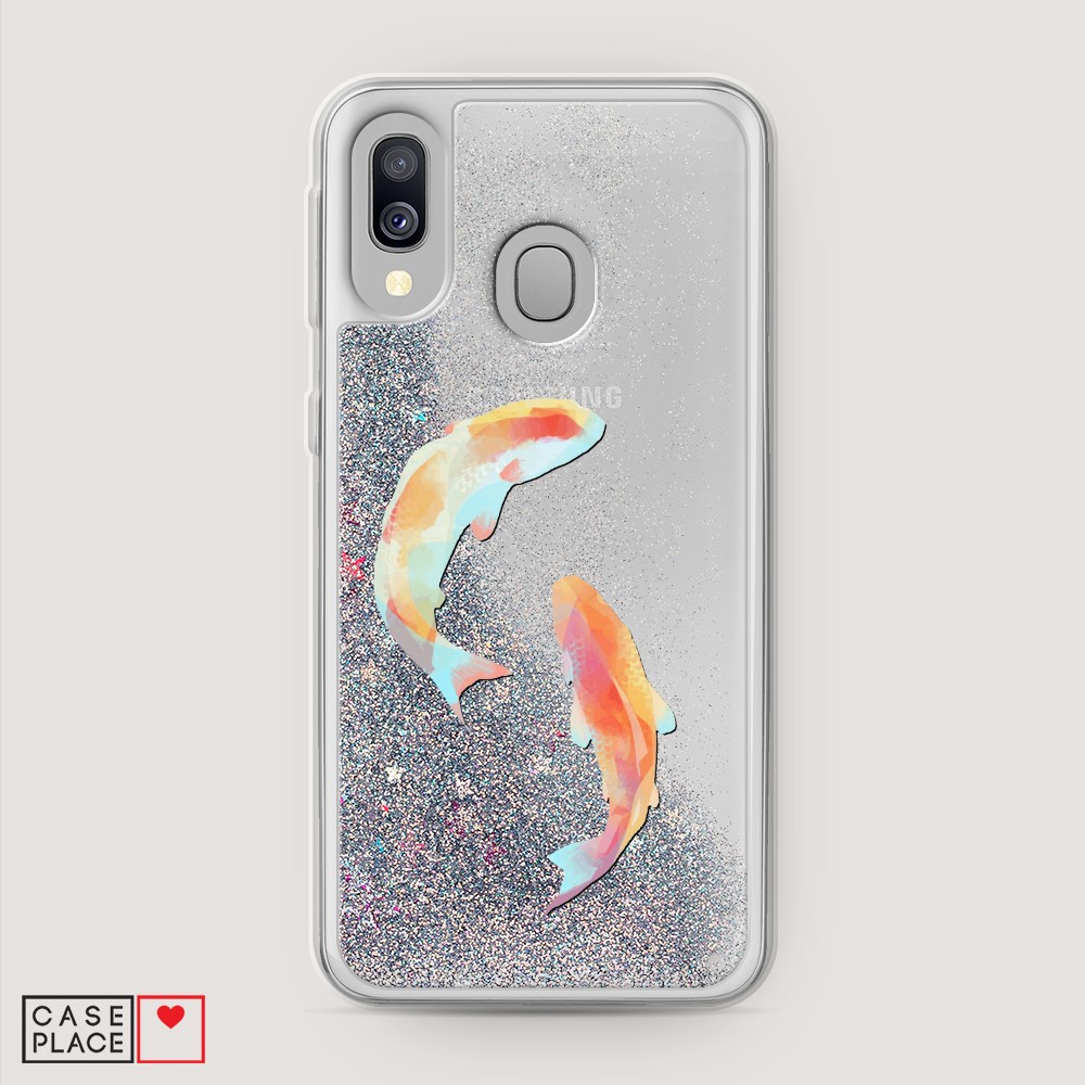 

Жидкий чехол с блестками "Акварельные карпы" на Samsung Galaxy A40