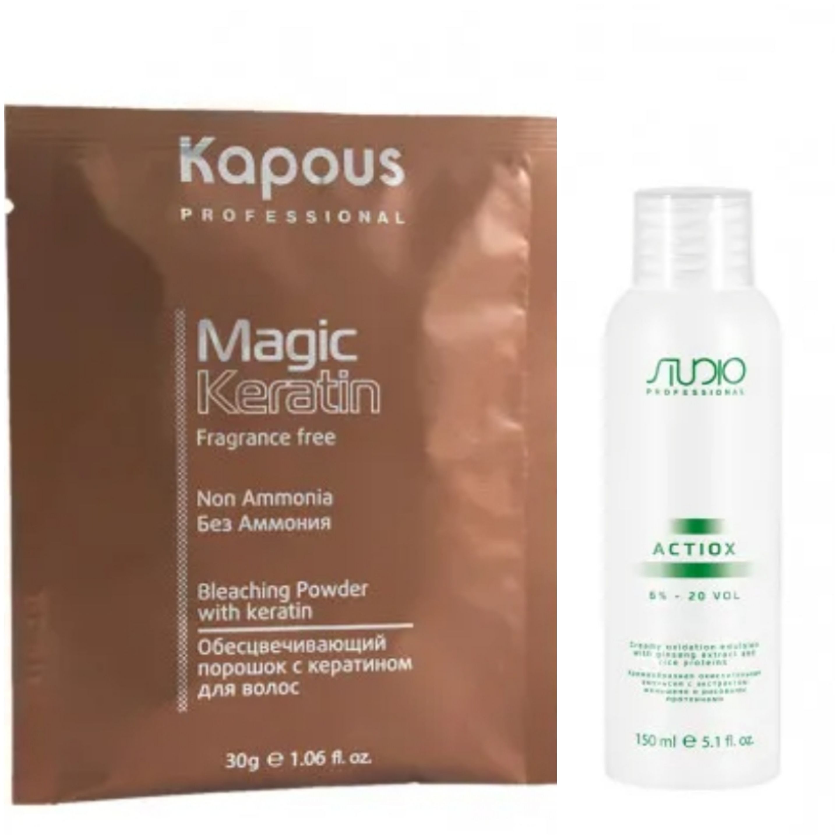 

Обесцвечивающий порошок Kapous с кератином Non Ammonia 30 г и Окислитель 6%
