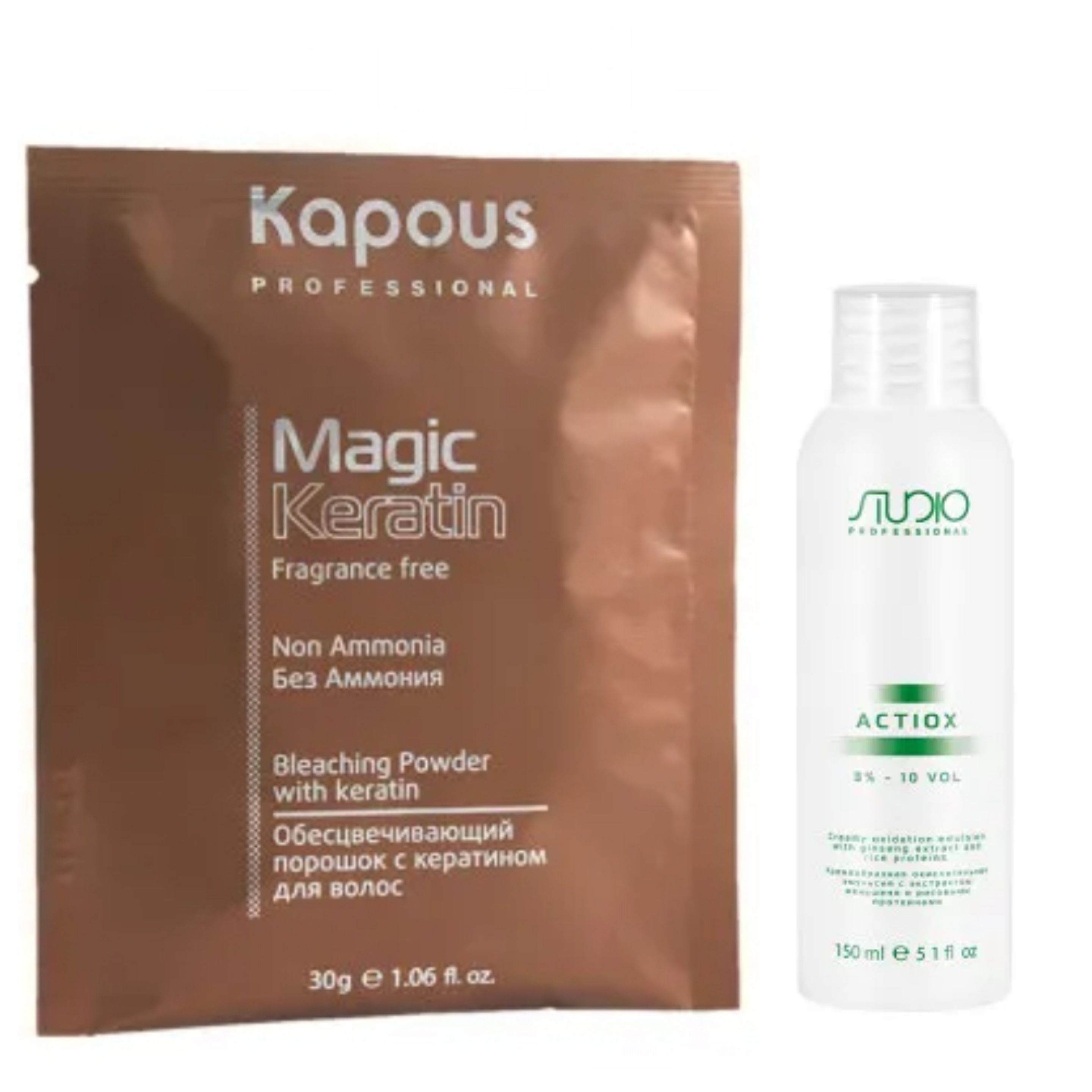 

Обесцвечивающий порошок Kapous с кератином Non Ammonia 30 г и Окислитель 3%