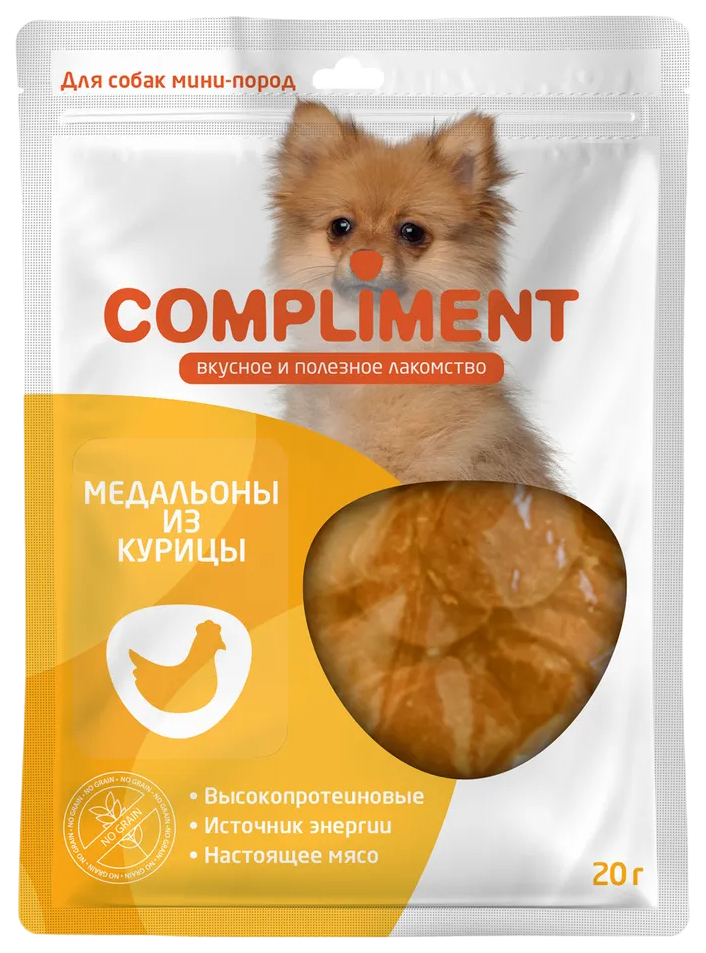 

Лакомство для собак Compliment Медальоны из курицы для мини-пород 20 гр, 30 шт