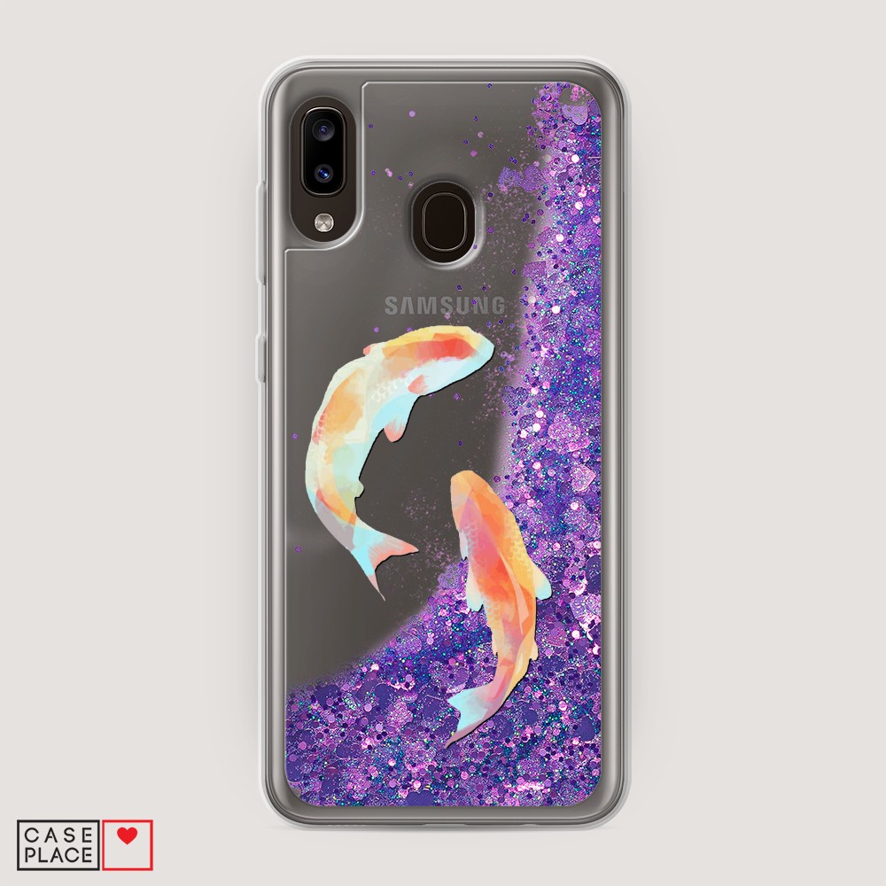 

Жидкий чехол с блестками "Акварельные карпы" на Samsung Galaxy A20, 27692-1