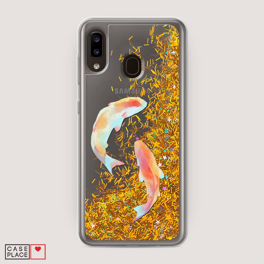 

Жидкий чехол с блестками "Акварельные карпы" на Samsung Galaxy A20, 27690-1