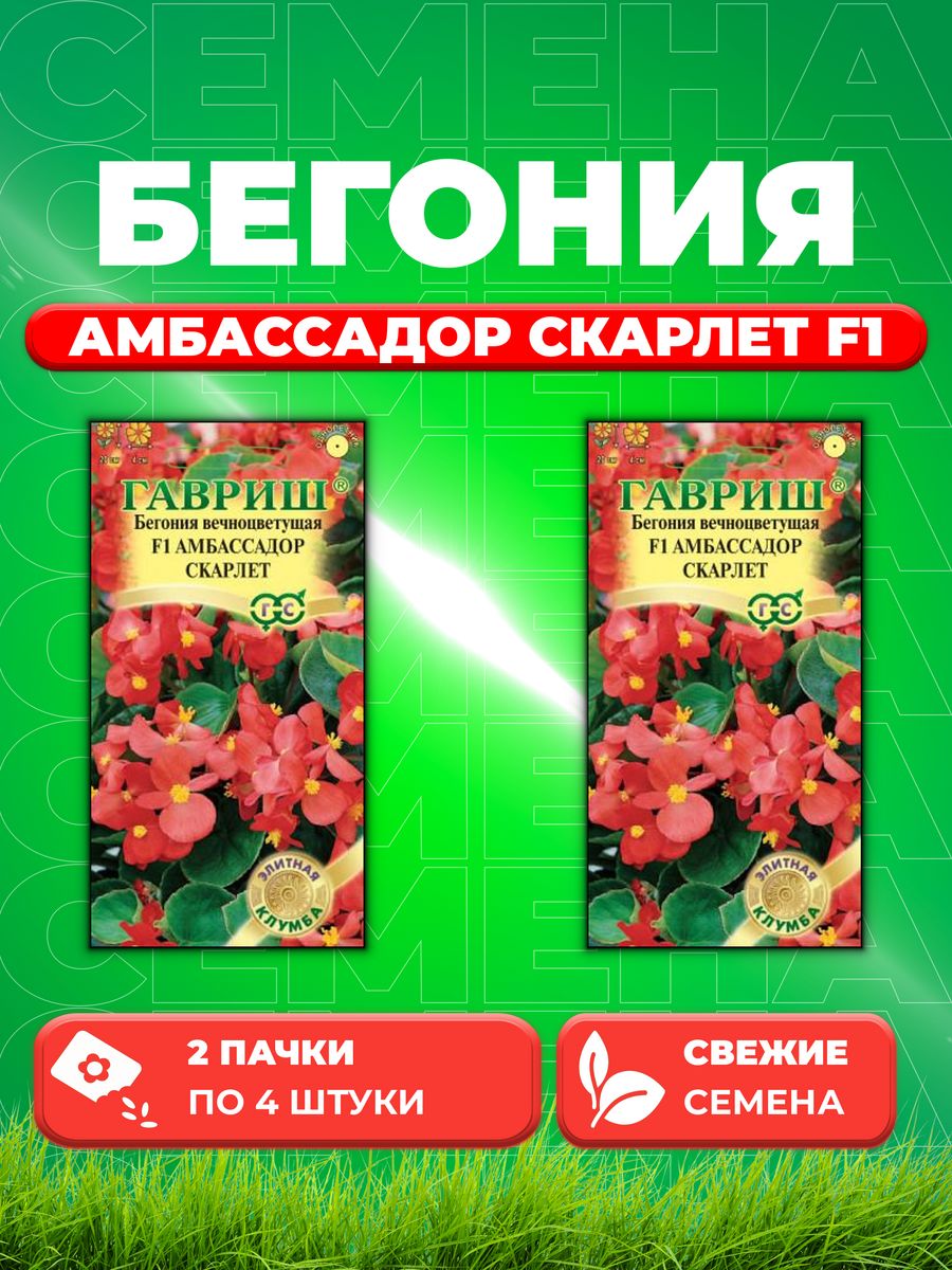 

Семена Бегония Амбассадор Скарлет F1 вечноцв. 4 шт. Саката 2уп