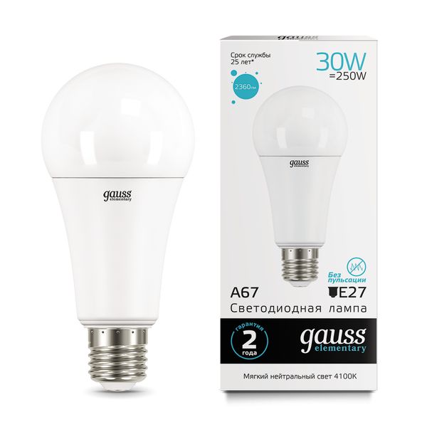 

Gauss Elementary A67 30W 2360lm 4100K E27, 10 шт (73229)