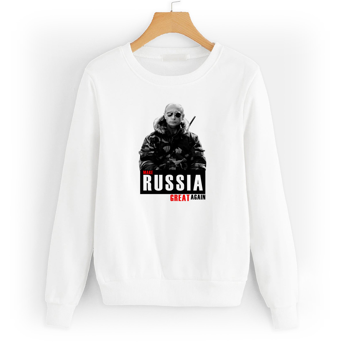 

Свитшот белый CoolPodarok Путин RUSSIA, 8W043371