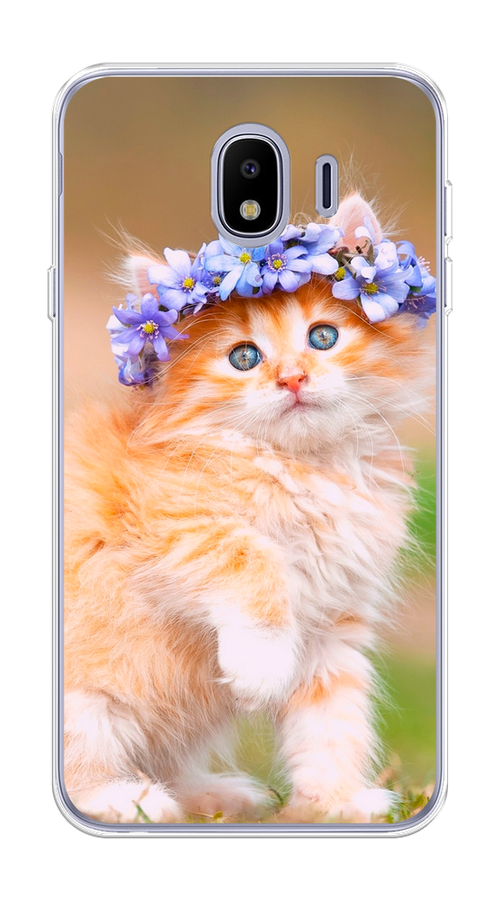 

Чехол Awog на Samsung Galaxy J4 "Рыжий кот в венке", Коричневый;синий, 26450-1
