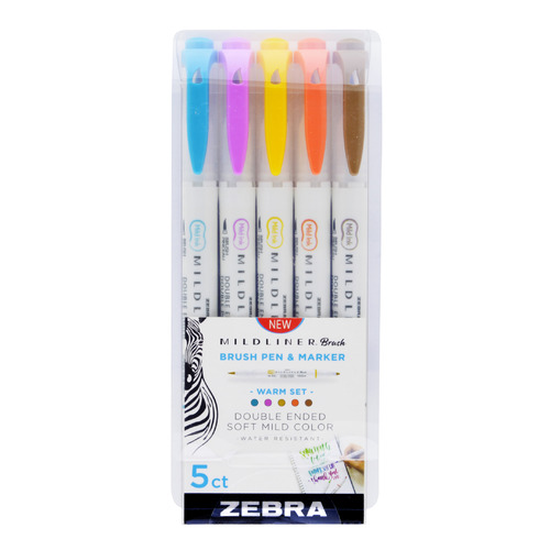 фото Набор ручек капилляр. zebra mildliner brush and marker warm 79305