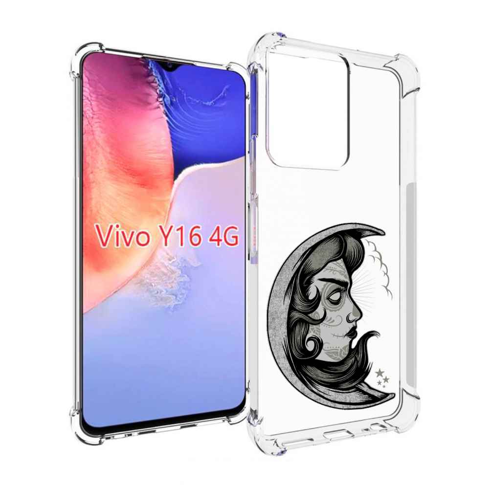

Чехол MyPads черно белая луна с лицом для Vivo Y16 4G/ Vivo Y02S, Прозрачный, Tocco