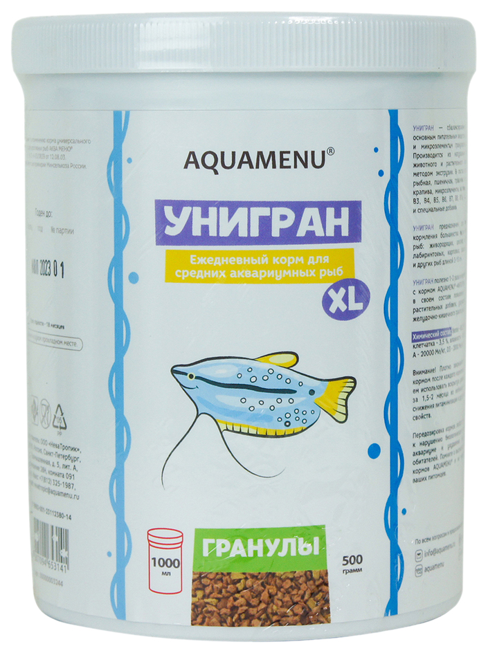 

Ежедневный корм для рыбок AQUAMENU Унигран XL, гранулы, 1000 мл