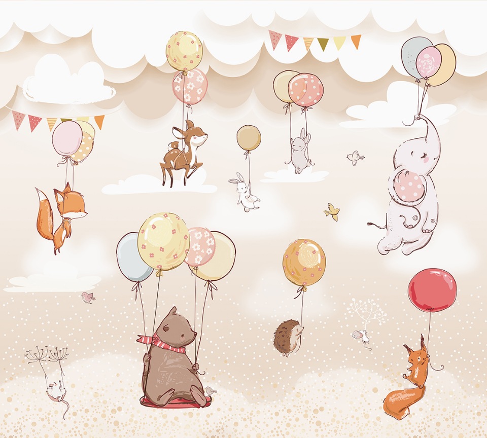 фото Фотообои divino decor детские "животные с воздушными шарами 300х270" divino décor
