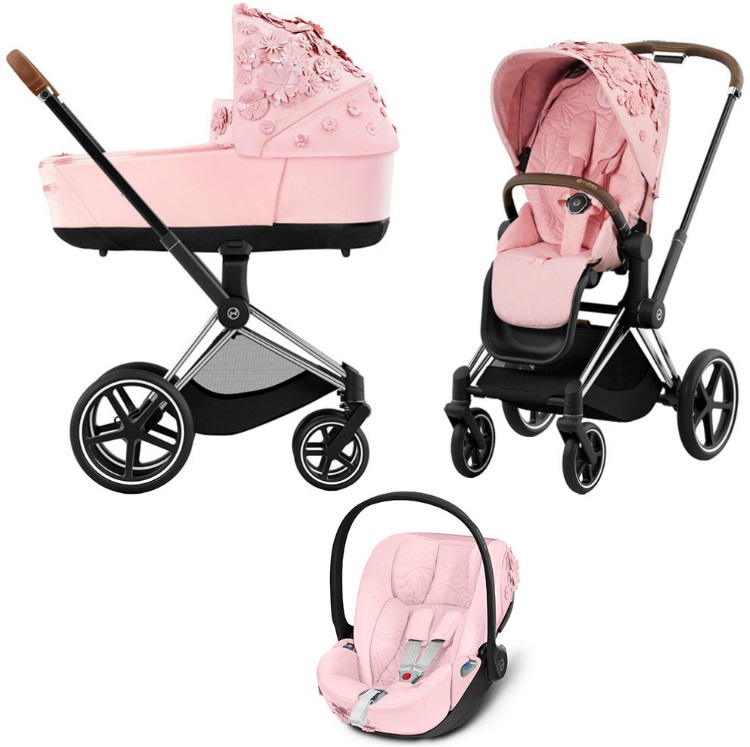 фото Коляска 3в1 cybex priam iv simply flowers pink шасси chrome brown