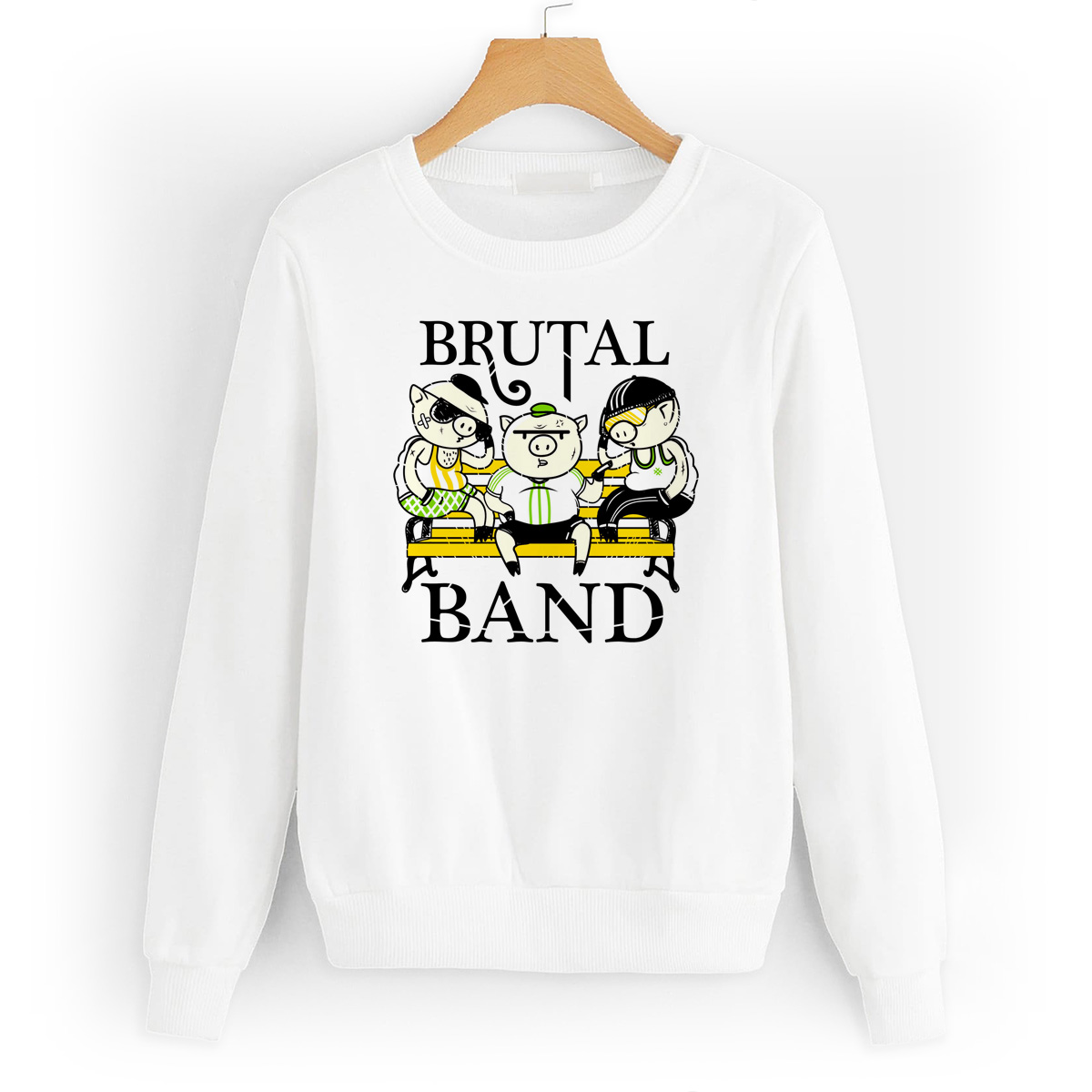 

Свитшот белый CoolPodarok Прикол. Хрюшки brutal band, W0151346