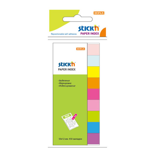 

Упаковка закладок STICK`N 21689, 50x12 мм, 9 цв х 50 лист, 24 шт в упаковке, Разноцветный