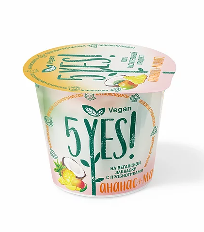 

Растительный аналог йогурта 5yes кокосовый с ананасом и манго 8,2% 130 г