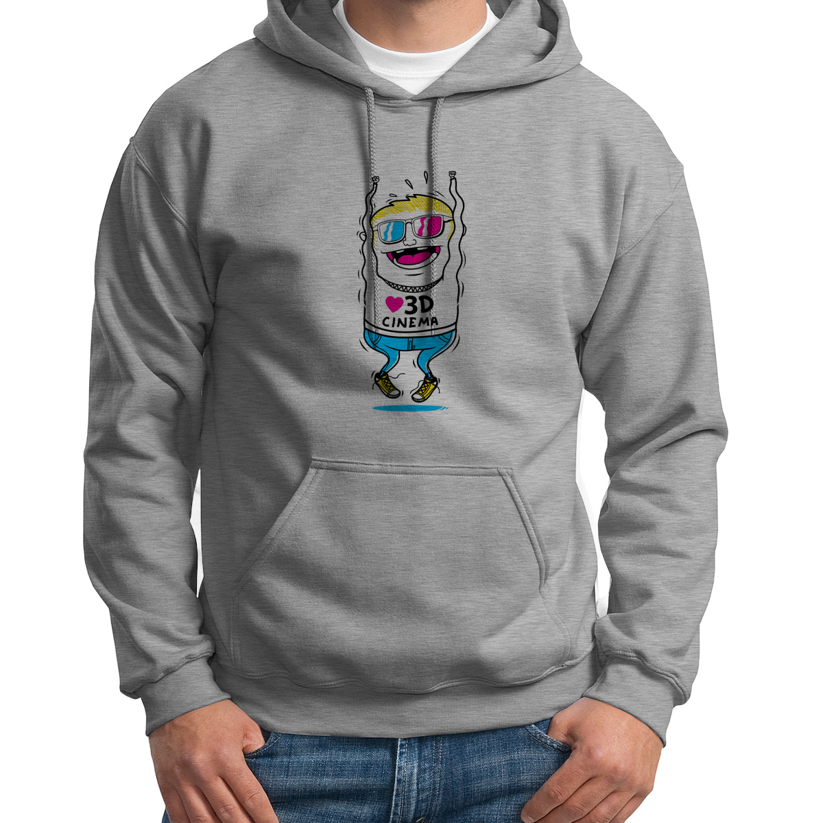 

Худи унисекс CoolPodarok Прикол 3D синема человек серое 44 RU, Серый, S0151303