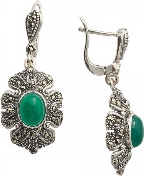 

Серьги женские из серебра ЮК Марказит HE851, хризопраз/марказит, HE851