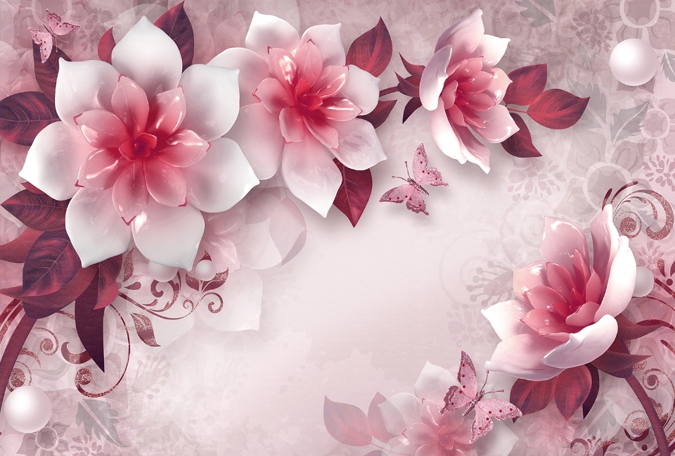 фото Фотообои 3d divino decor "розовые керамические цветы 400х270" divino décor