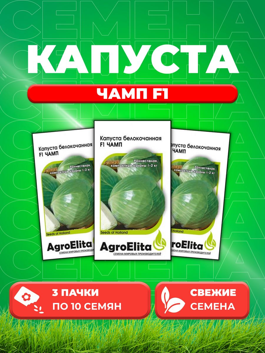 Семена Капуста белокочанная Чамп F1 10шт, AgroElita, Seminis3уп