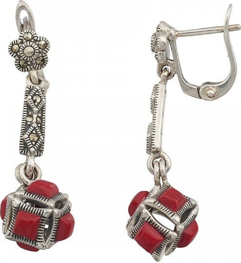 

Серьги женские из серебра ЮК Марказит HE437, марказит/коралл
