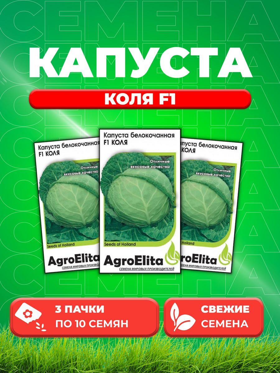 

Семена Капуста белокочанная Коля F1 10шт, AgroElita, Seminis3уп