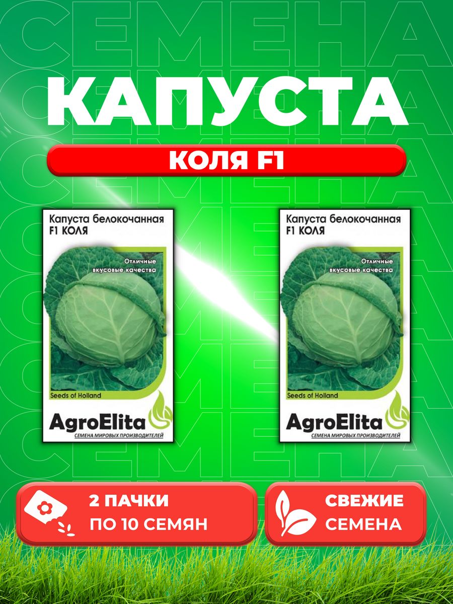 

Семена Капуста белокочанная Коля F1 10шт, AgroElita, Seminis2уп