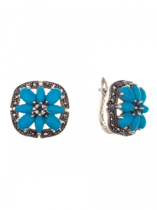 

Серьги женские из серебра ЮК Марказит HE859, марказит/бирюза, HE859