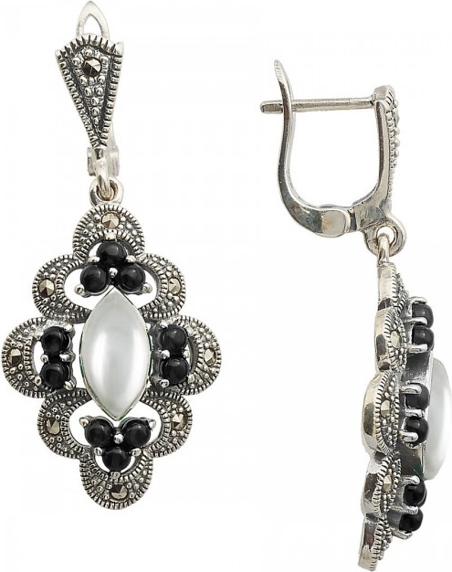 

Серьги женские из серебра ЮК Марказит HE845SP, жемчуг/марказит/оникс, HE845SP