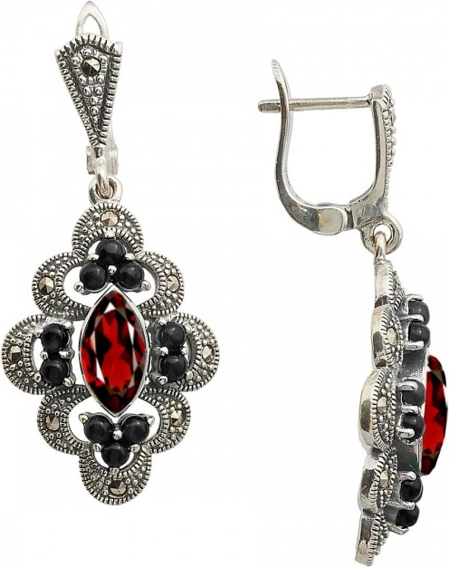 

Серьги женские из серебра ЮК Марказит HE845SP, гранат/марказит/оникс, HE845SP