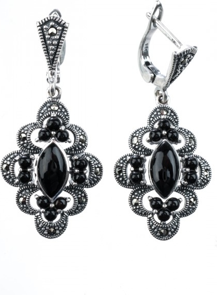 

Серьги женские из серебра ЮК Марказит HE845, марказит/оникс, HE845