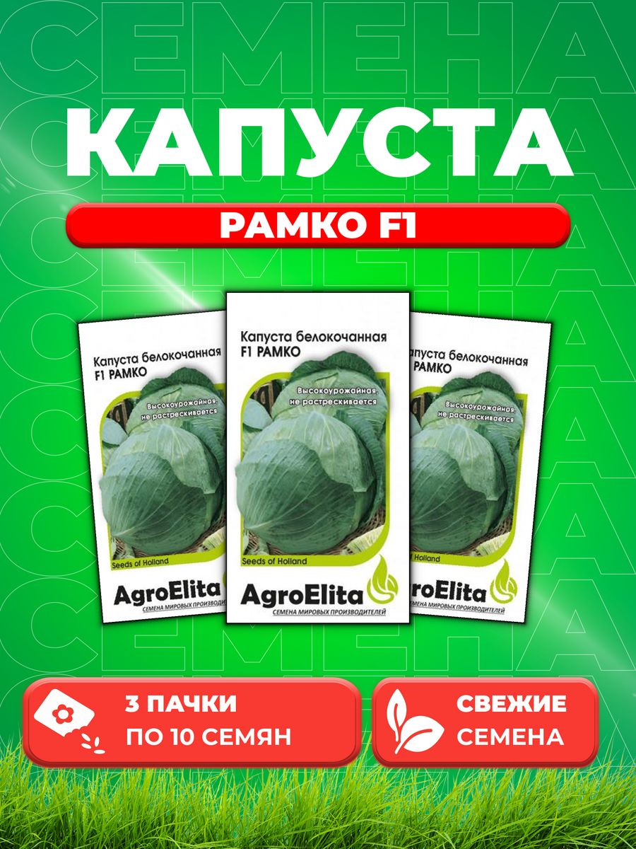 

Семена капуста белокочанная Рамко F1 AgroElita 1912236782-3 3 уп.